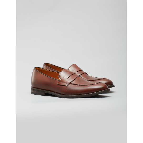 Brązowe buty penny loafers skórzane p308