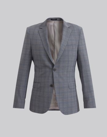 Marynarka w kratę do zestawu portici szara slim fit