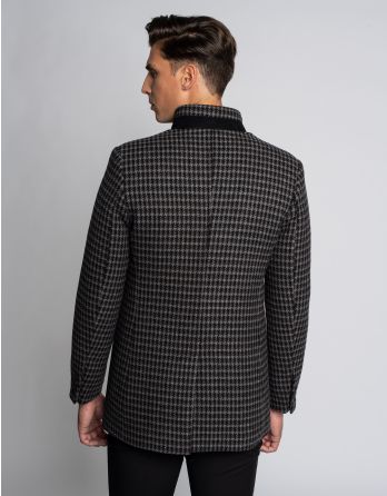 Płaszcz męski w kratę ze stójką recco szary