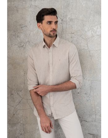 koszula lentini 00391 długi rękaw beżowy slim fit
