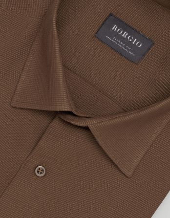 koszula licodia 00461 długi rękaw brąz classic fit