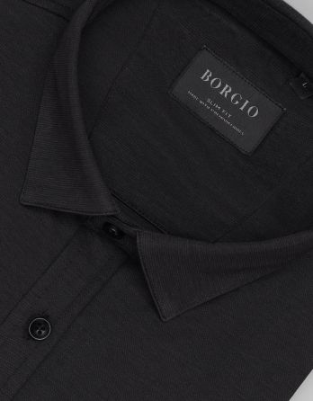 koszula raguza 00498 długi rękaw czarny slim fit