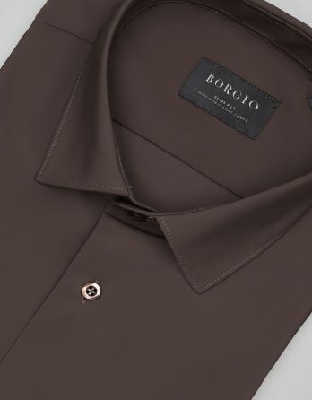 koszula ateleta 00570 długi rękaw brąz slim fit