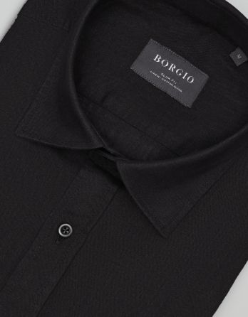 koszula lentella 00593 długi rękaw czarny slim fit