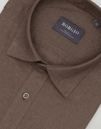 koszula lentella 00596 długi rękaw brąz slim fit