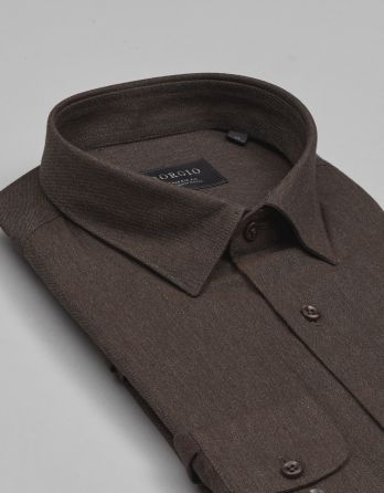 koszula flero 00620 długi rękaw brąz classic fit