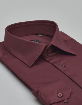 Koszula lumia 00638 długi rękaw bordowa classic fit