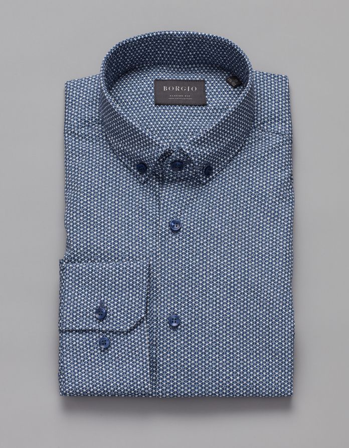 koszula męska calimera długi rękaw classic fit granatowa w białą kratkę 00216