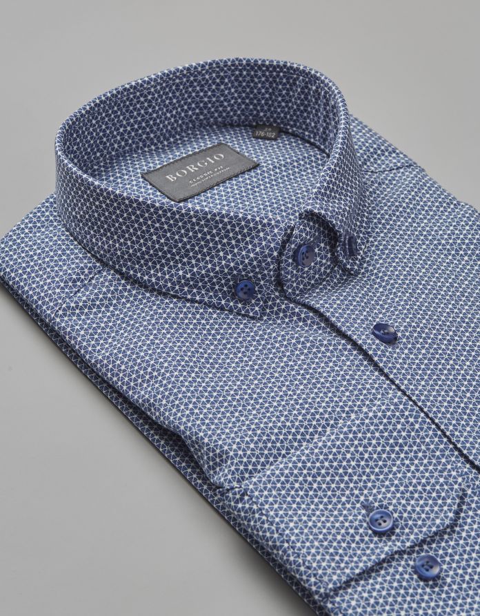 koszula męska calimera długi rękaw classic fit granatowa w białą kratkę 00216