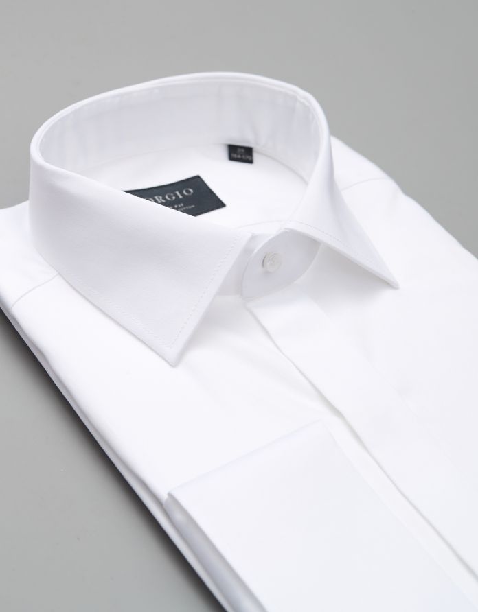 koszula męska bawełniana mozza na spinki biały slim fit 00253