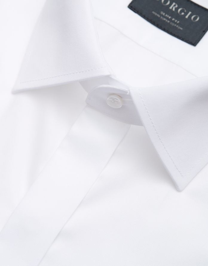 koszula męska bawełniana mozza na spinki biały slim fit 00253