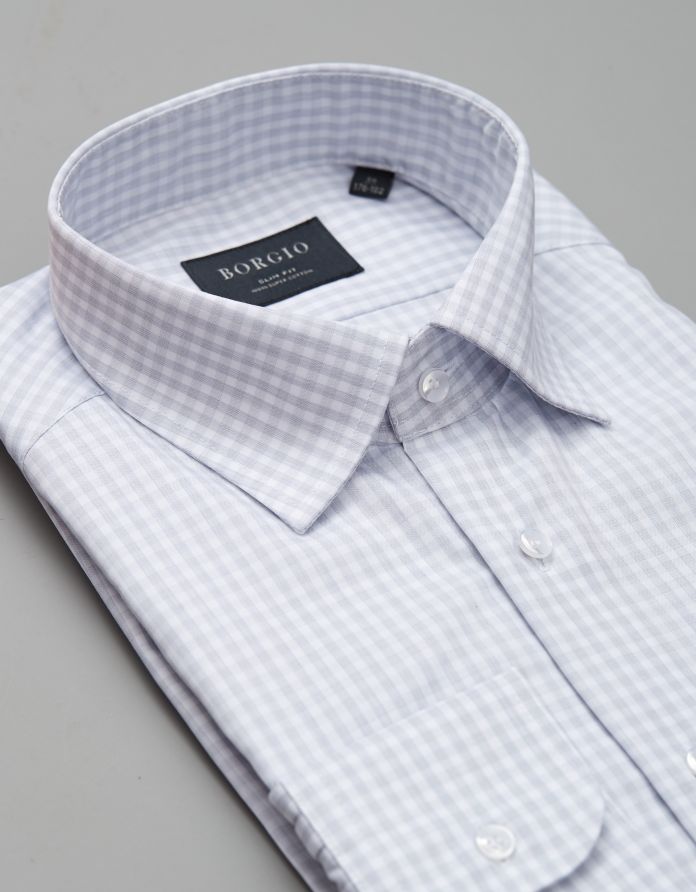 koszula w szarą kratę matera długi rękaw slim fit 00271