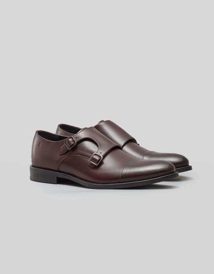 Burgundowe buty monki skórzane p001