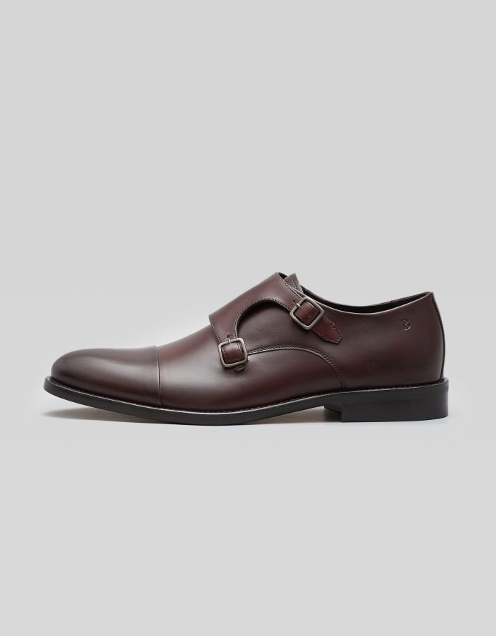 Burgundowe buty monki skórzane p001