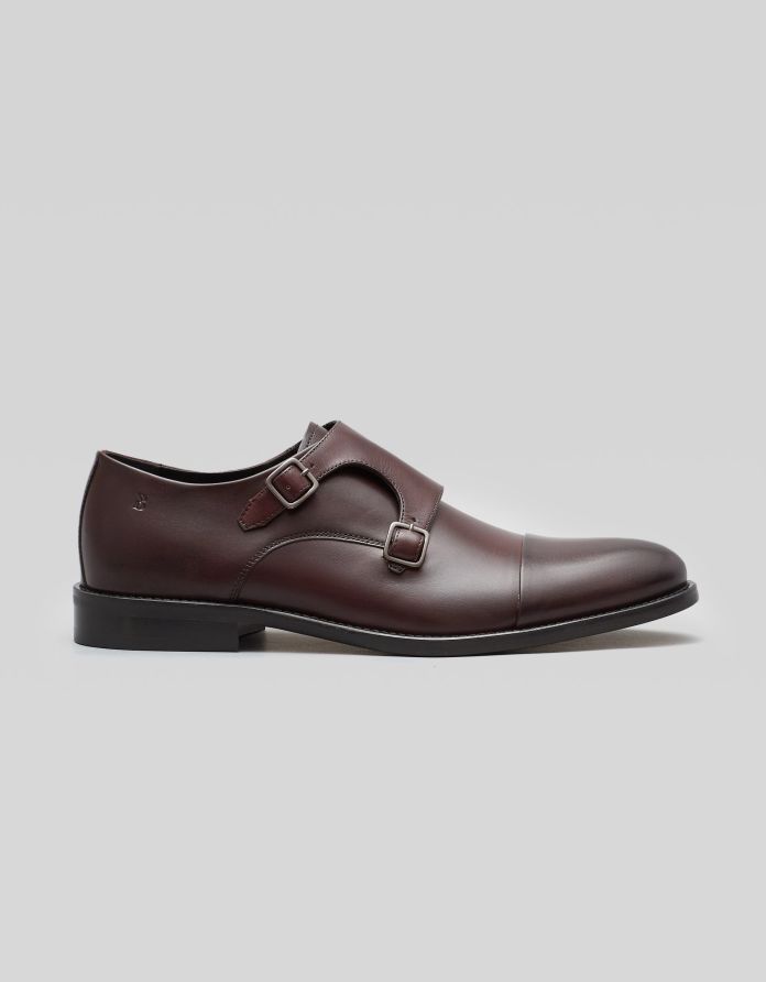 Burgundowe buty monki skórzane p001