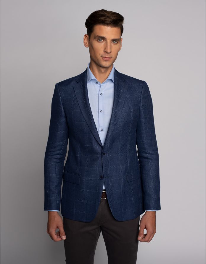 marynarka męska camerino niebieska w kratę slim fit