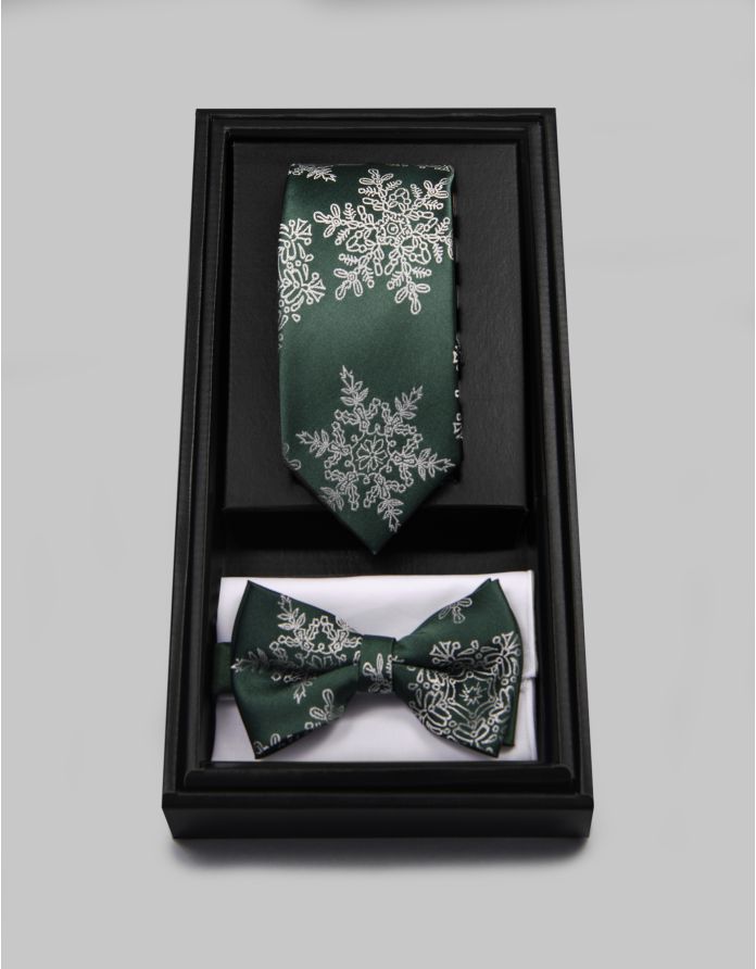 Zestaw świąteczny krawat, mucha, poszetka - zielony s8