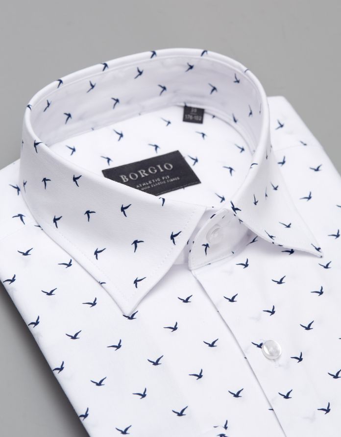 Koszula biała w mikrowzór Calimera 00300 długi rękaw athletic fit