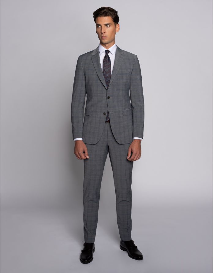 Marynarka w kratę do zestawu portici szara slim fit