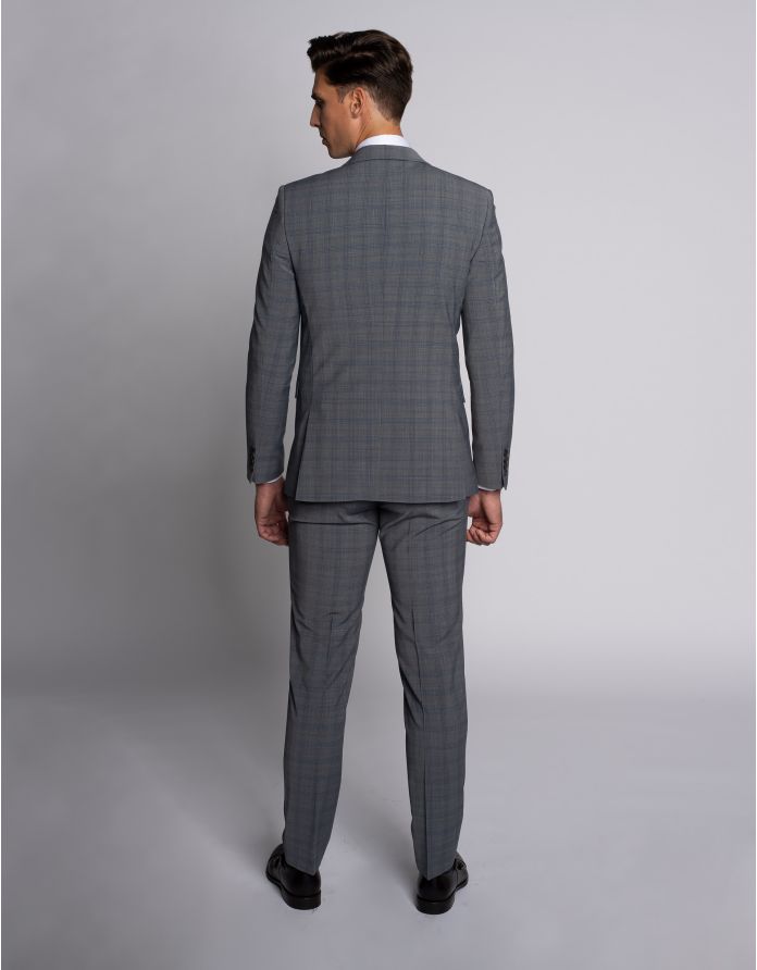 Spodnie w kratę do zestawu portici szare slim fit