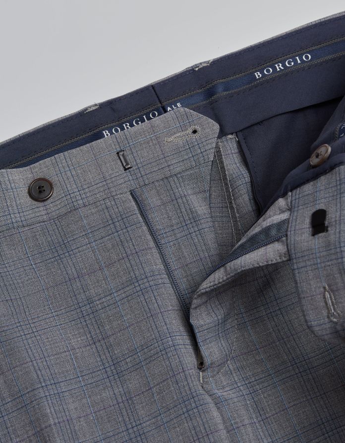 Spodnie w kratę do zestawu portici szare slim fit