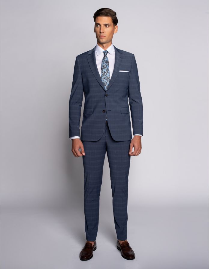 Spodnie do zestawu policoro granatowe w kratę slim fit