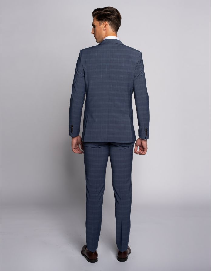 Spodnie do zestawu policoro granatowe w kratę slim fit