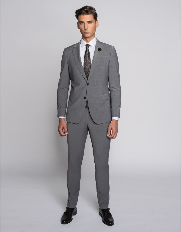 Eleganckie spodnie męskie saluzzo szary slim fit