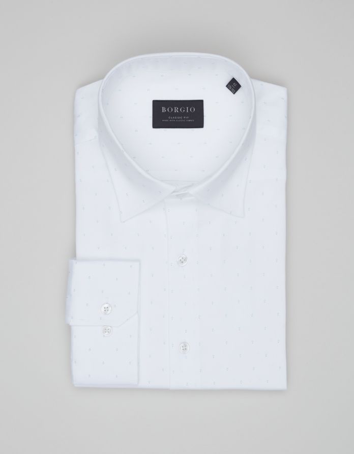 Koszula biała w mikrowzór calimera 00306 długi rękaw classic fit