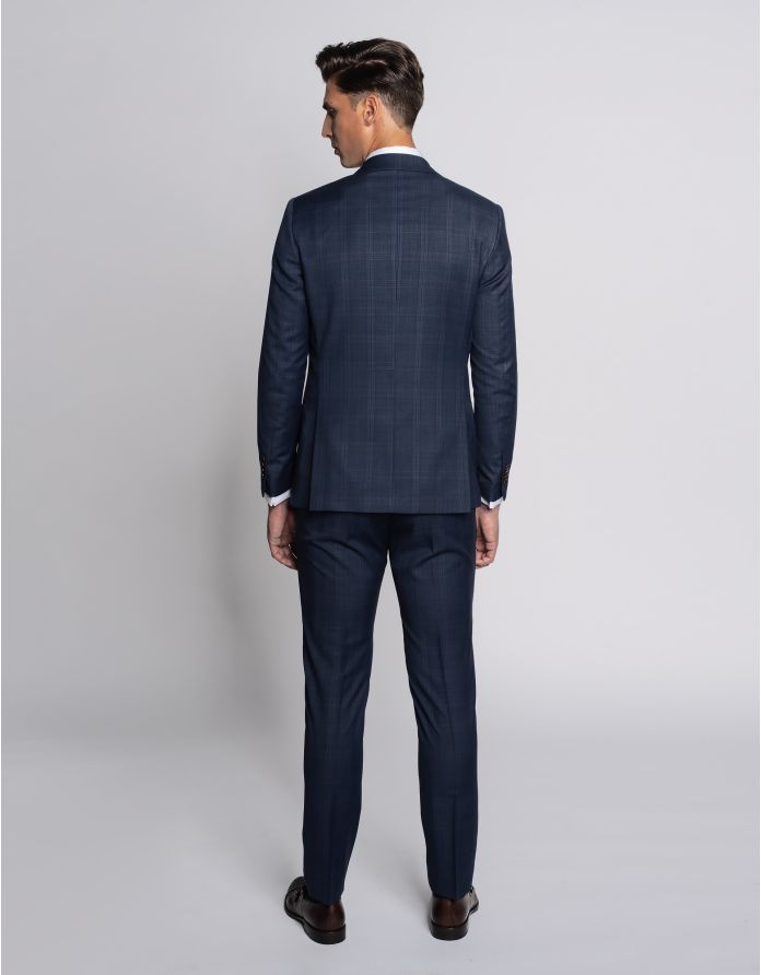 Marynarka do zestawu cave granatowa w kratę slim fit