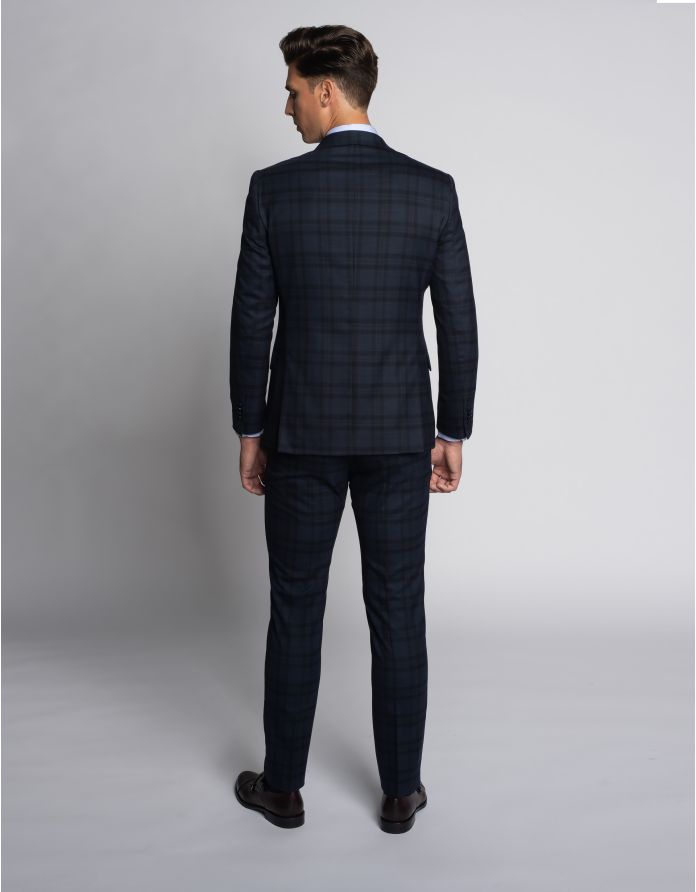 Marynarka do zestawu carini granatowa w kratę slim fit