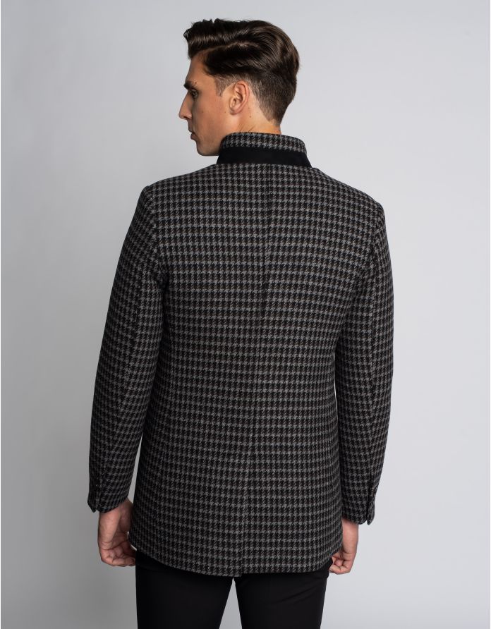 Płaszcz męski w kratę ze stójką recco szary