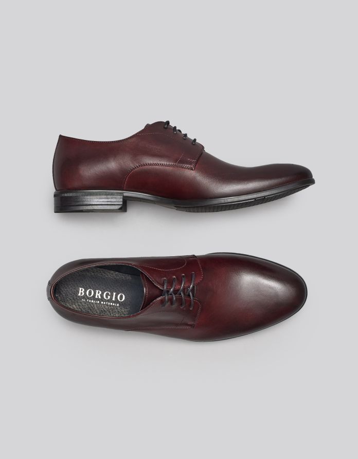Burgundowe buty derby skórzane p004