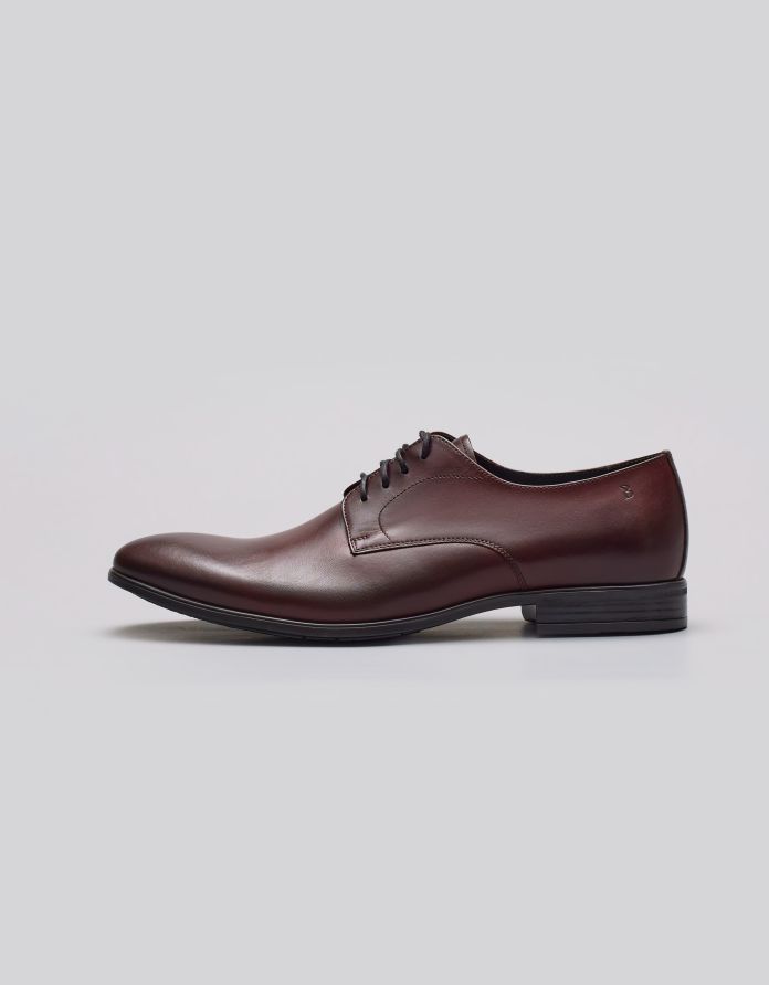 Burgundowe buty derby skórzane p004