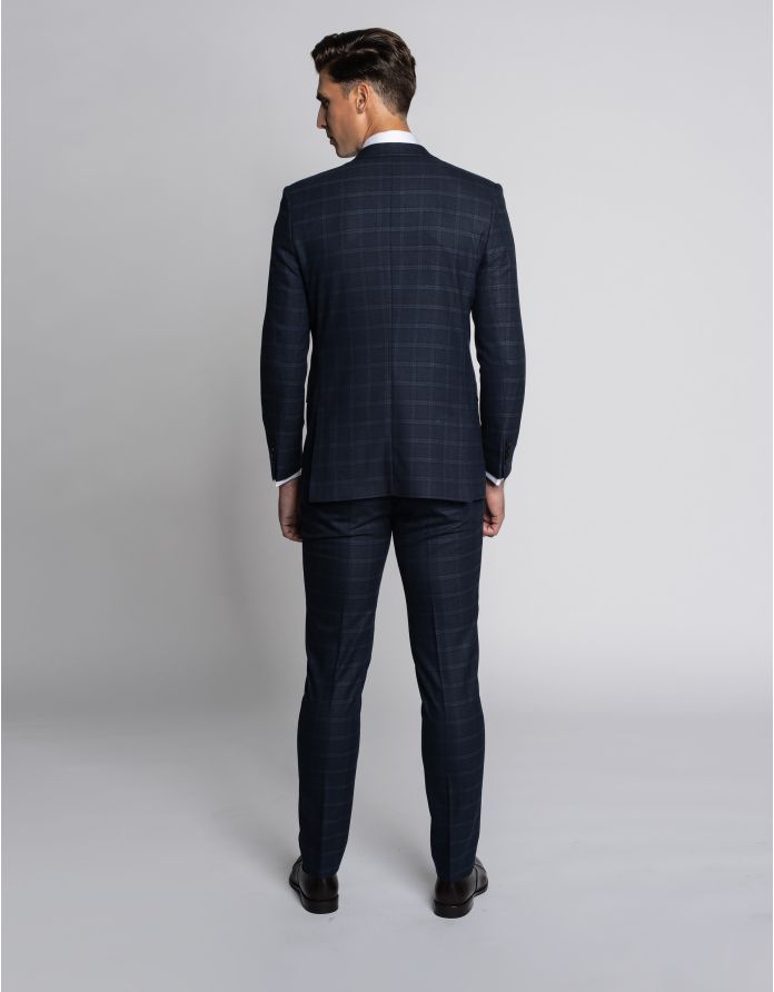 Marynarka do zestawu viloro granatowa w kratę slim fit