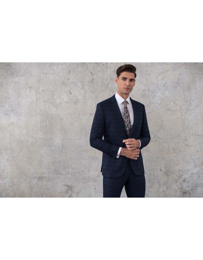 Marynarka do zestawu viloro granatowa w kratę slim fit