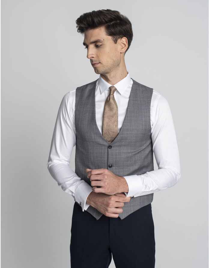 kamizelka w kratę artena szara slim fit