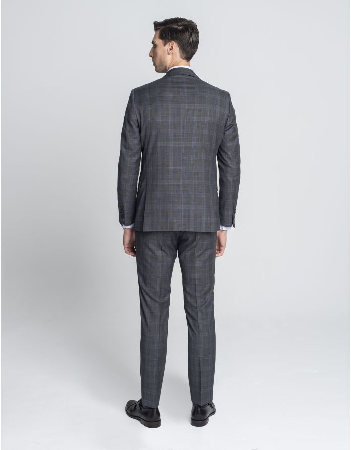 Marynarka do zestawu cave szara w kratę slim fit