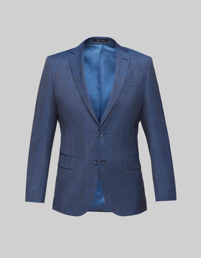 Marynarka do zestawu bresso niebieska w kratę slim fit