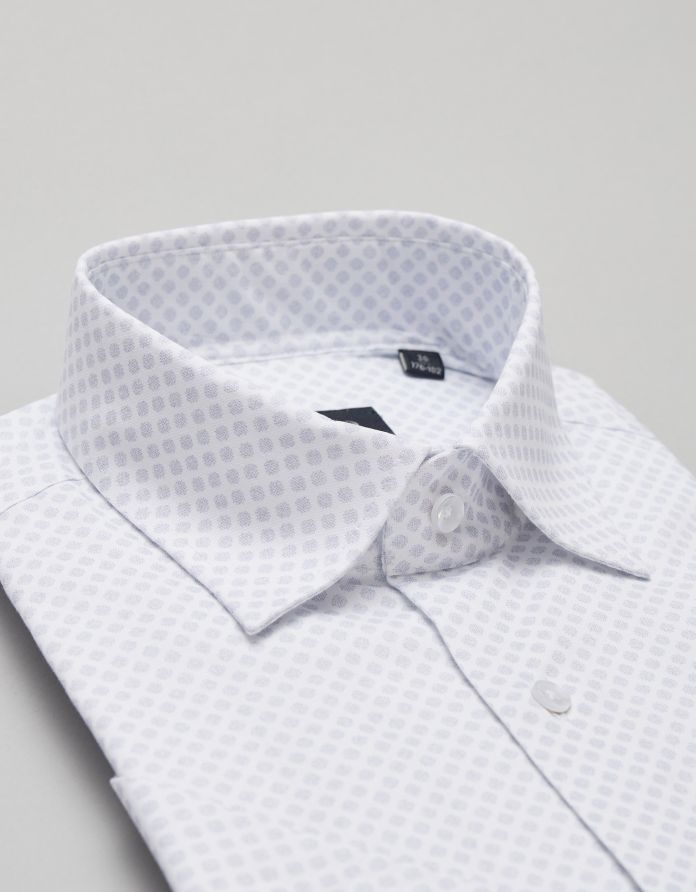 koszula biała w kropki canosa 00329 krótki rękaw slim fit