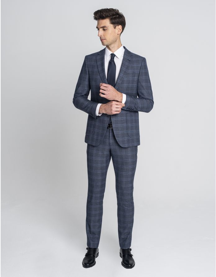 marynarka do zestawu plati szara w kratę slim fit