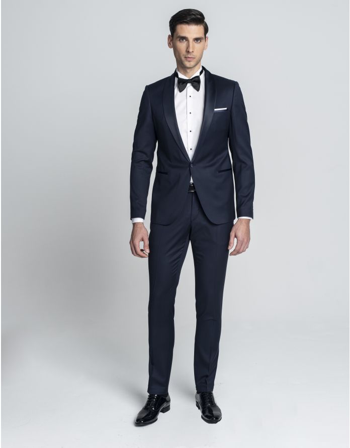 spodnie smokingowe do zestawu cortale granatowy slim fit