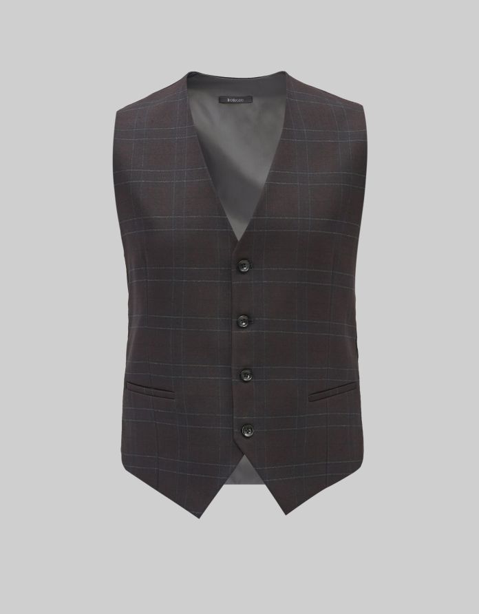 kamizelka w kratę monreale bordowa slim fit