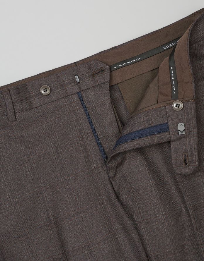 spodnie do zestawu dasa brąz w kratę slim fit