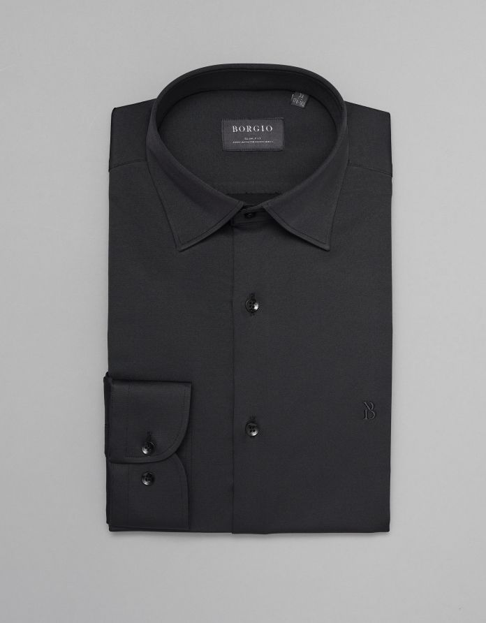 koszula acconia 00357 długi rękaw czarny slim fit