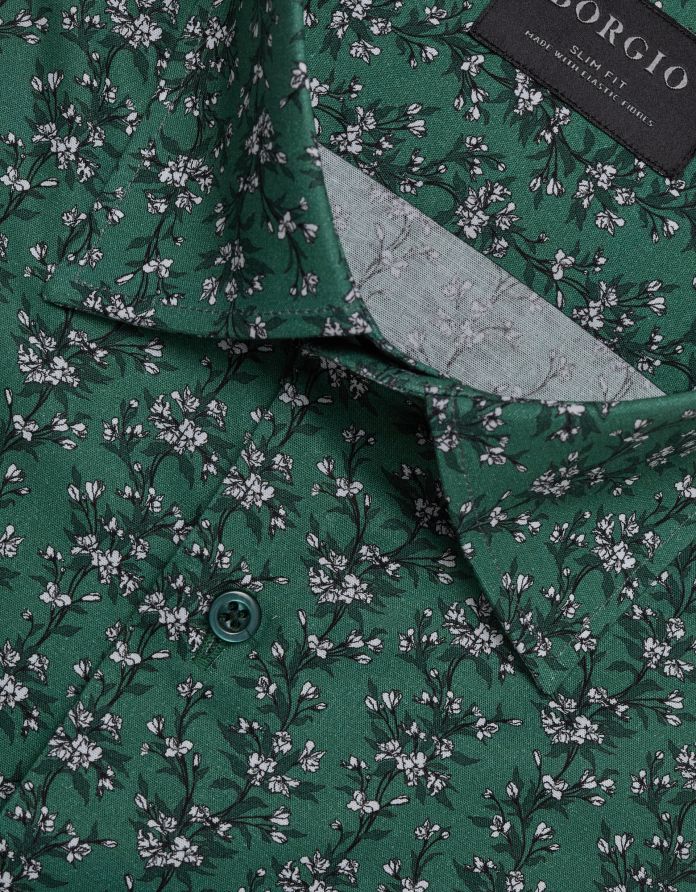 koszula zielona w kwiaty calimera 00360 długi rękaw slim fit