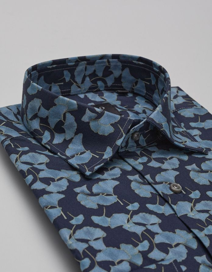 koszula granatowa w kwiaty calimera 00361 długi rękaw slim fit