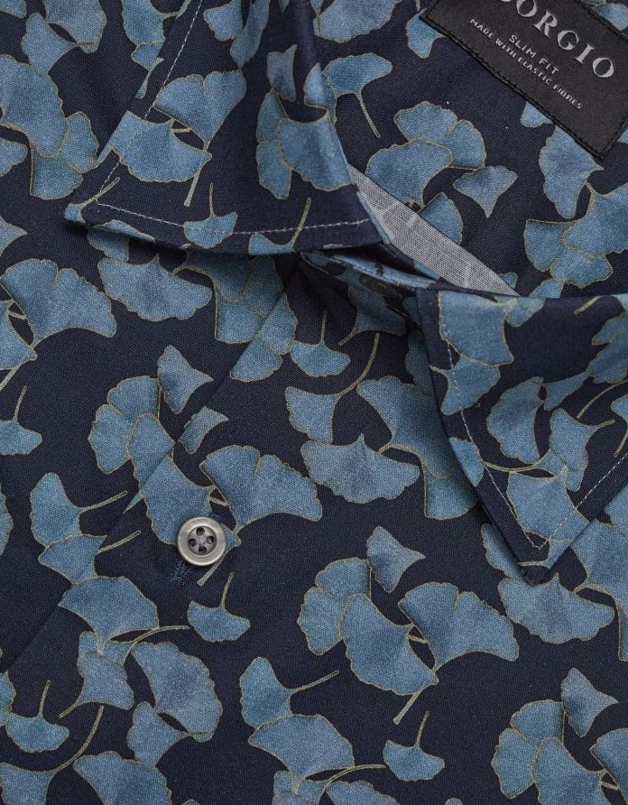 koszula granatowa w kwiaty calimera 00361 długi rękaw slim fit