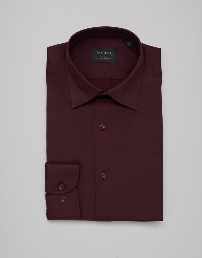 koszula lumia 00368 długi rękaw bordowy slim fit