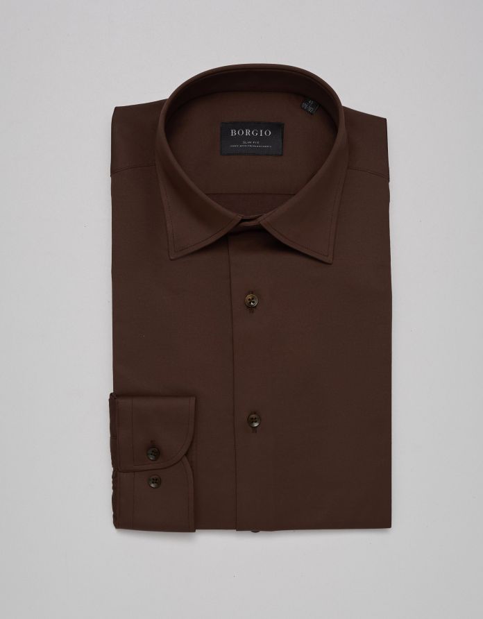 koszula lumia 00369 długi rękaw brązowy slim fit